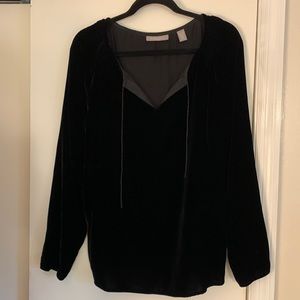 Black velvet tie neck blouse in size 14. Perfect for the holidays!